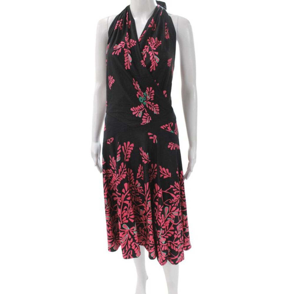 Temperley London Women Wrap Dress Black Floral Halter Knee Length Size 6